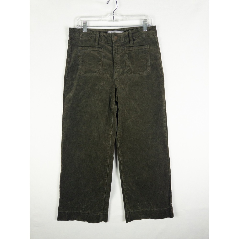 Just USA Wide Leg Corduroy Sailor Pants Womens 29/8 Olive Green Patch Pocket Boh